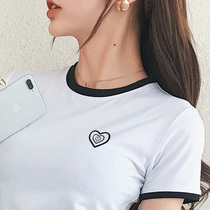 White round collar T-shirt with slim fit 2022 Summer slim fit Fashion Breathable sweat Sweat Casual 100 lap short sleeves