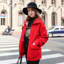 Coat female Korean version of loose 2021 new autumn and winter Joker Hong Kong wind imitation wool wool wool fleece sweater coat