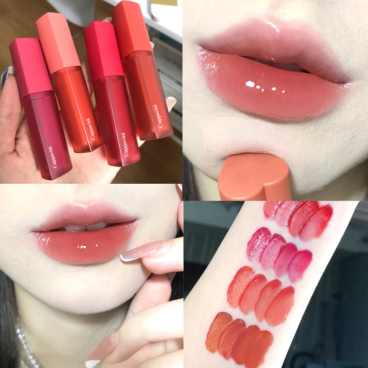 Cappuvini love lip glaze mirror water light glass lip lip honey milk tea color lipstick female high face value heart shape