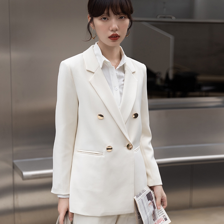 白色西装外套女设计感小众气质西服