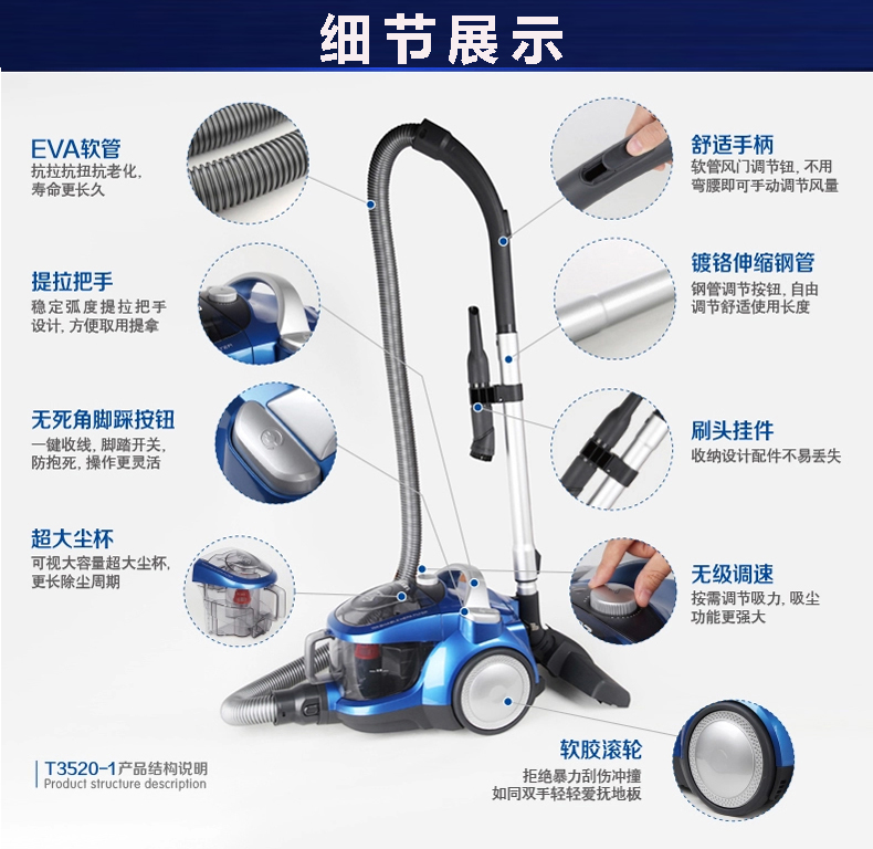 Máy hút bụi gia đình hồ T3520-1 nhỏ mạnh mẽ ngoài mạt thảm sàn gỗ hút bụi lớn - Máy hút bụi gia may hut bui cong nghiep