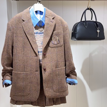 小熊2025年秋季新款复古英伦学院气质宽松通勤刺绣格纹西装外套女