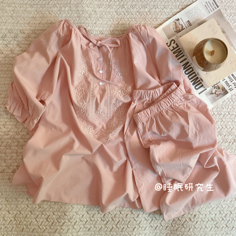 [Tuscany] Summer Women's Pajamas, Round-Neck Home Wear, Italian-Style Embroidered Texture, Short-Sleeved Shorts Set