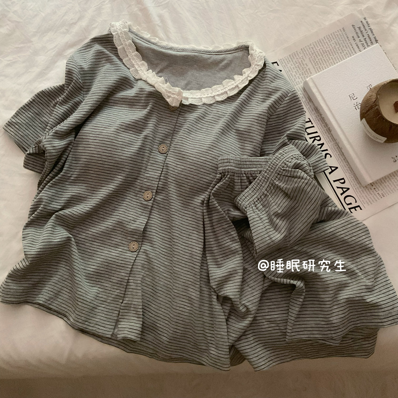 [Scarlett] Summer Women's Pajamas with Chest Pads, Short-Sleeved Shorts Set, Quilted Elastic Soft Material, Elastic Soft Stripes