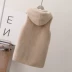 Áo mới 2018 giả nước nhung lông áo vest dài nữ trùm đầu vest mùa đông thời trang vest vai đã mỏng áo da lót lông Faux Fur