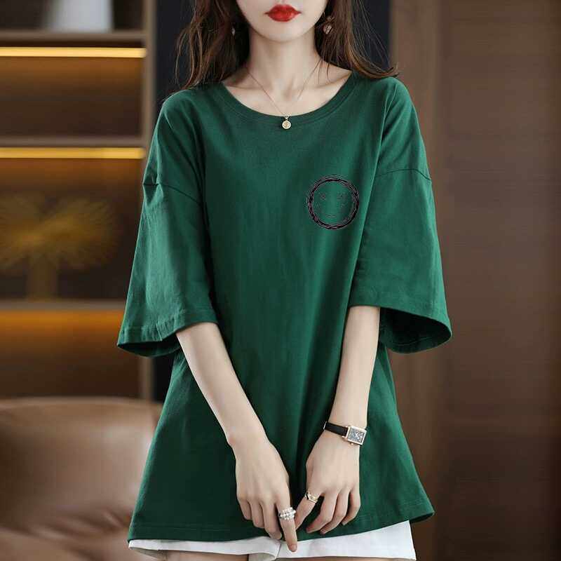 清仓捡漏~高档剪标减龄短袖T恤女宽松大码中长款中袖体恤打底衫