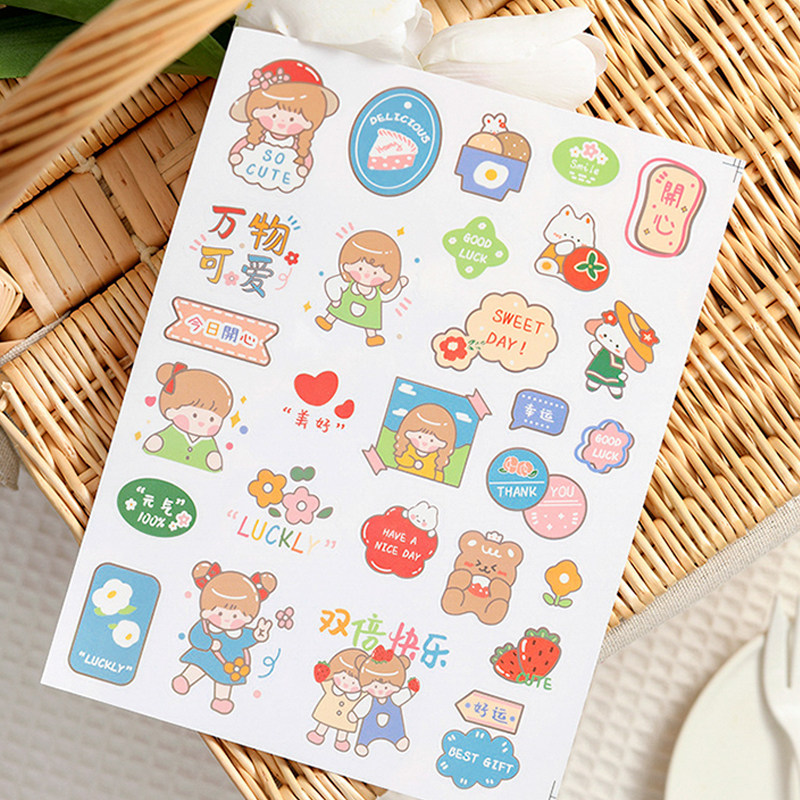 ins wind cute cartoon small bear stickers Decorative Sticker drink bottle Milk Tea Cup Decoration Paste Transparent Waterproof Love