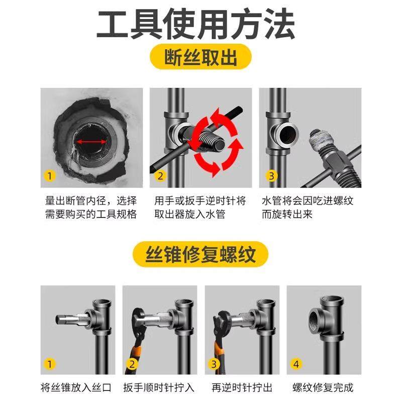 Faucet Broken Thread Extractor, Quarter-Inch Screw Broken Water Pipe Double-Ended Reverse Thread Extractor, Broken Thread Tap, Six-Point Thread Extractor