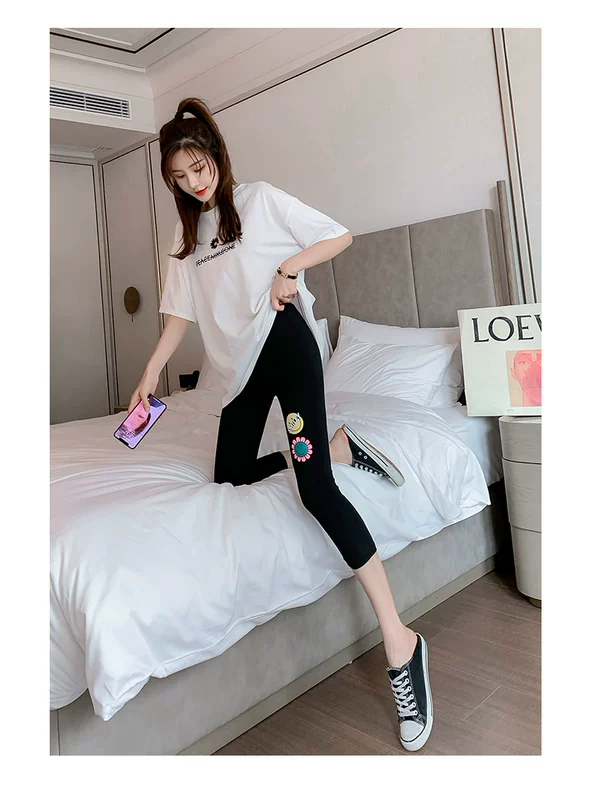 Quần legging mỏng dành cho nữ mùa hè quần tây cắt quần cotton cắt quần nữ bó sát nụ cười khuôn mặt chữ lớn quần short - Quần tây thường