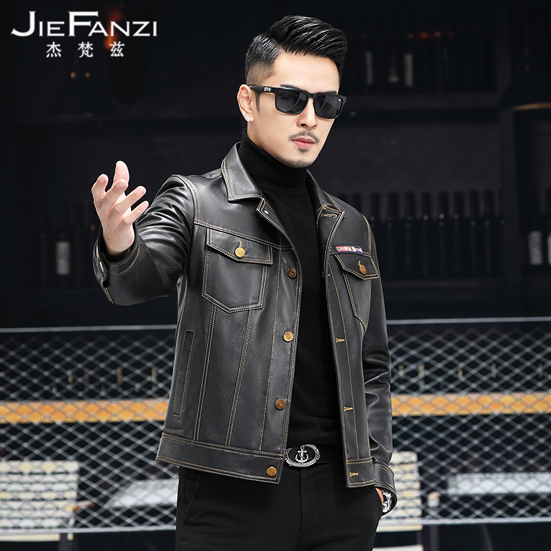 Genuine Leather Leather Clothing Male Jacket Handsome and short Sheep Leather Spring Autumn Locomotive 2021 New Henning Turning Tide Jacket