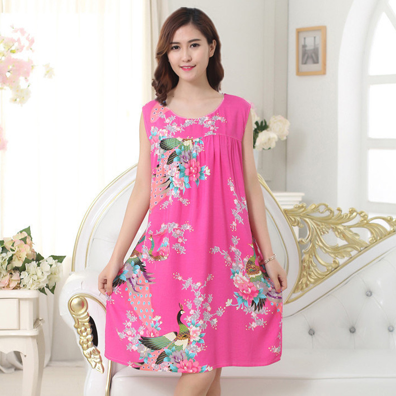 . Pajama váy nữ gai mùa hè bà mẹ trung niên pajama váy cộng với kích thước chất béo có thể mặc nhà lụa bông.