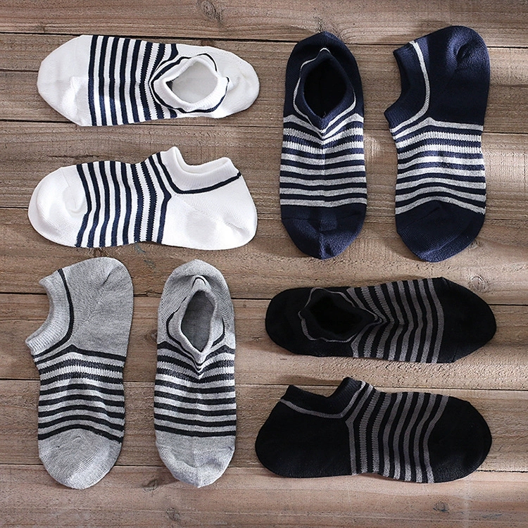Japanese-Style Muji-Like Socks for Men, Fitted Right-Angle Sports Ankle Socks, Combed Cotton, Invisible Simple Striped Short Socks