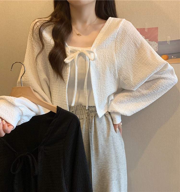 Designed Lace-Up Ice Silk Short Sun Protection Jacket for Women, Summer Plus Size, Thin Shawl Cardigan Top for Outerwear