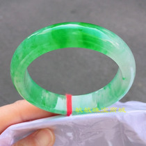 Natural jade bracelet jewelry ice seed floating flower Burmese old pit Emperor green wide version jade bracelet female certificate