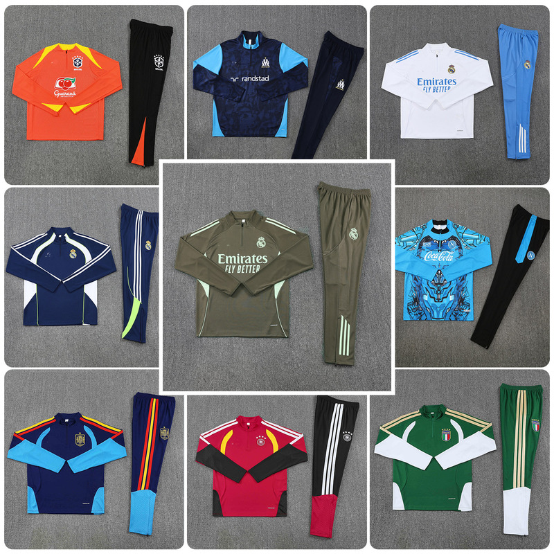 Real Madrid Football Training Uniform Long-Sleeved Half-Zip Suit Autumn and Winter Adult Paris Jersey Barcelona Kidsren's Spain
