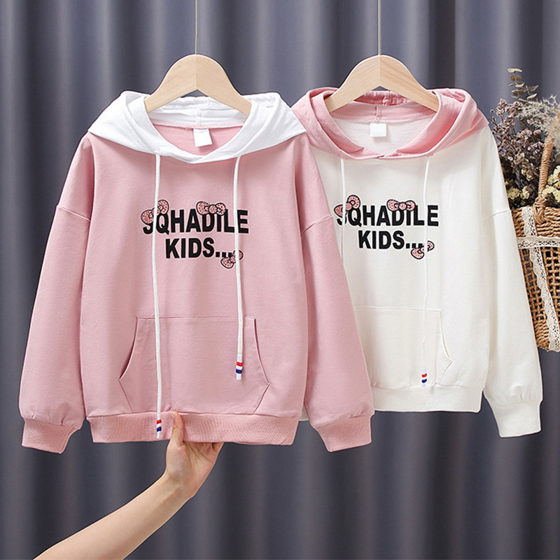 Girl's thick T-shirt spring autumn 2022 new thin children's spring dress Long sleeves CUHK Scout blouses with even cap spring wave