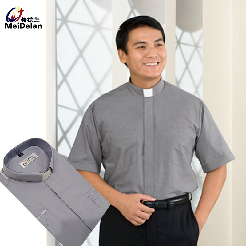 Short-Sleeved Roman Shirt, Suitable for All Seasons, Blended White-Collar Shirt, National Standard Men's Clerical Shirt, Comes with 2 Collar Pieces, in Stock