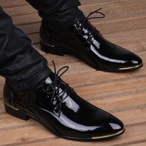 Tide brand leather shoes mens British casual all-match inner increase mens shoes spring pointed breathable Korean version of business formal bright surface
