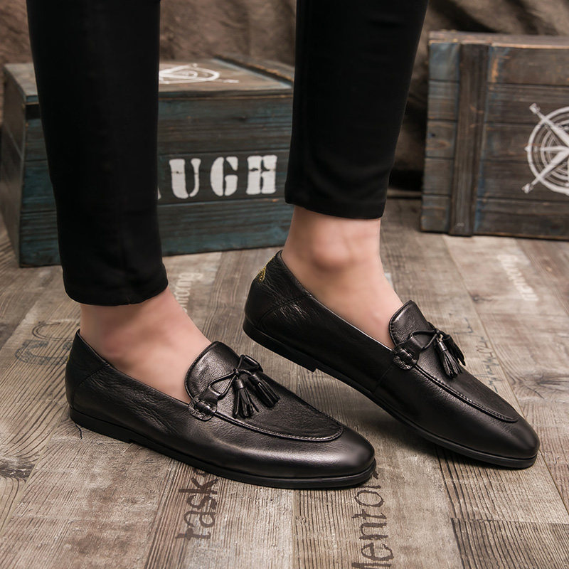 ins trendy men's shoes casual one-step peas shoes men's business leather shoes all-match net red lazy set feet leather shoes