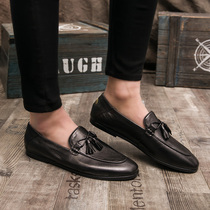 ins trendy mens shoes casual pedal Doudou shoes mens business leather shoes all-match net red lazy foot shoes