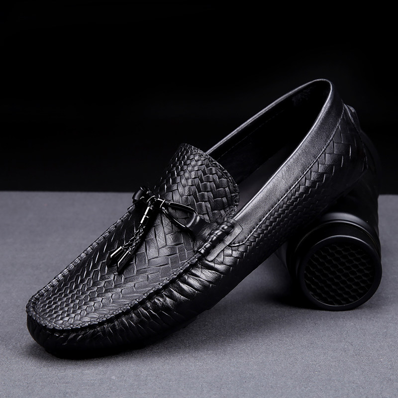 Tide brand beanie shoes leather men's shoes 2022 spring British woven men's business casual set foot single shoes leather shoes