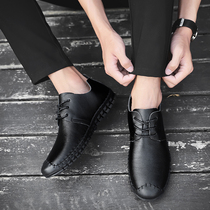Trendy brand leather shoes mens shoes 2021 spring Korean version of the new casual business breathable soft leather hair stylist shoes Doudou shoes