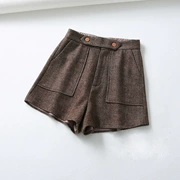 Xuất khẩu đơn 2018 mùa đông mới khí chất eo cao đã mỏng retro xương cá bằng len ống rộng quần short nữ boot quần