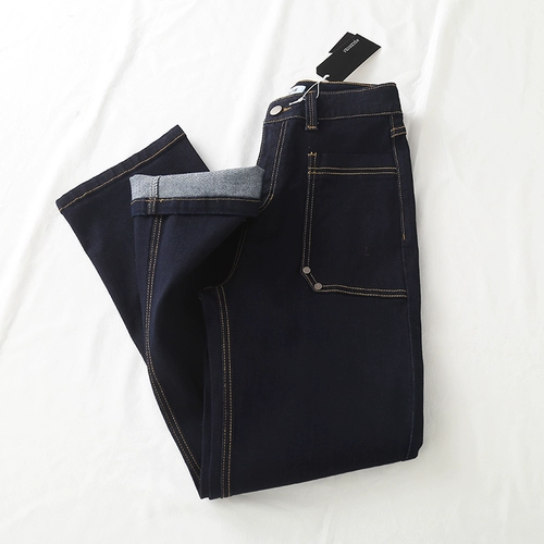 Ретро синие джинсы для отдыха, штаны, в американском стиле, высокая талия, свободный прямой крой