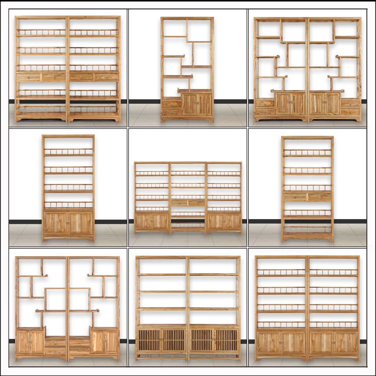 Solid wood tea shelve tea cake Rack Tea Cabinet Shelf sheltershelf Haitang Bogu Shelf Multi-Bag Partition Bookcase Bookcase