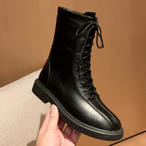 White Martin boots English style skinny boots show feet small middle boots children autumn and winter style flat short boots small size 3334