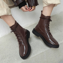 Martin boots female spring and autumn single boots British trend ins Net red thin short boots female rough heel flat leather women boots