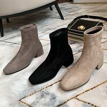 Short boots 2020 new spring and autumn elastic thin middle heel small Follow single boots Korean black thick heel socks women boots
