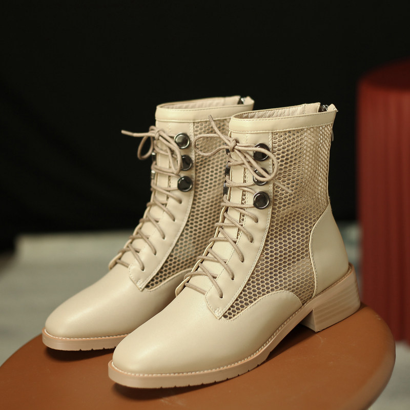 Summer Martin boots female English wind spring and summer thin breathable mesh hollow summer boots black feet small cool boots