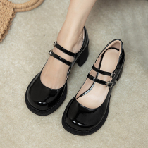 Mary Rare Shoes Retro word strap coarse heel 2021 spring autumn new single shoe high heel shoe white grandma shoes genuine leather