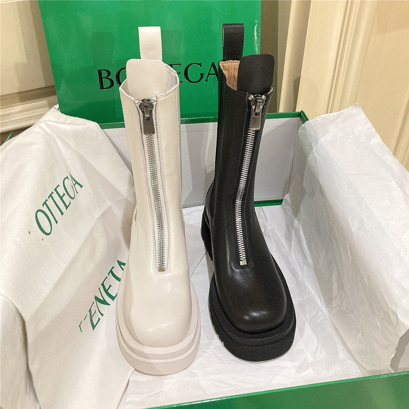 mona cog boot child smoke pipe boot midcylinder Martin boot white short boot thick bottom genuine leather Chelsea boot front zipper 