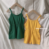 Girl Ocean Gas Summer Conjoined Pants Personality Harnesses One-piece Clothes Korean Version Small Children Casual Shorts Pure Color Sweaters