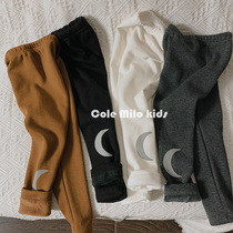 Baby Garnapped bottom pants slim down integrated suede boy pants mid-boy children warm pants autumn and winter girl foreign air