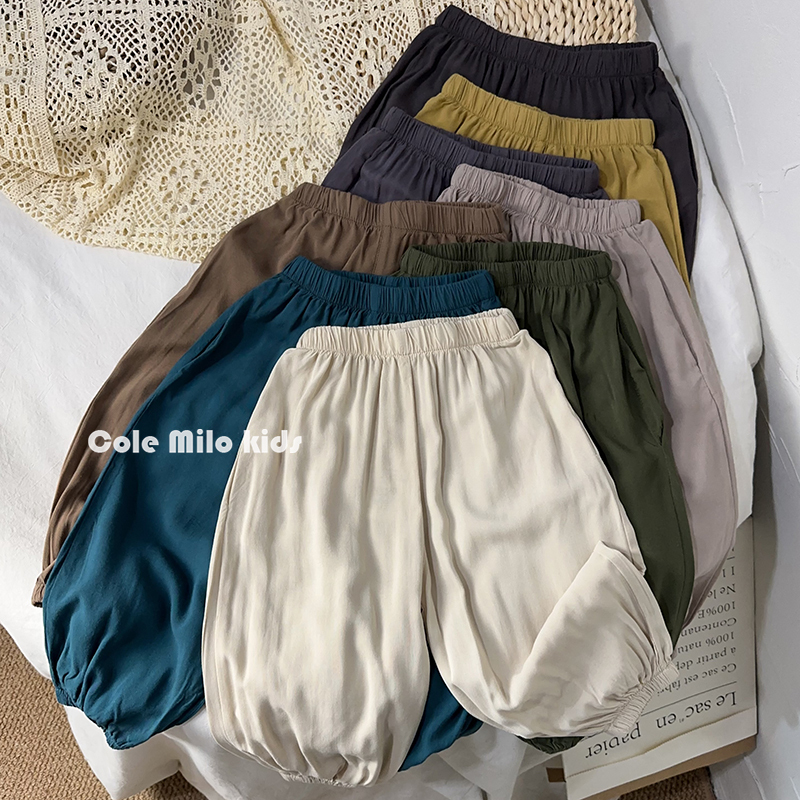 Soft and Thin Summer Children's Rayon Anti-Mosquito Pants for Boys and Girls, Baby Flutter Pants, Lantern Nine-Point Air-Conditioning Pants