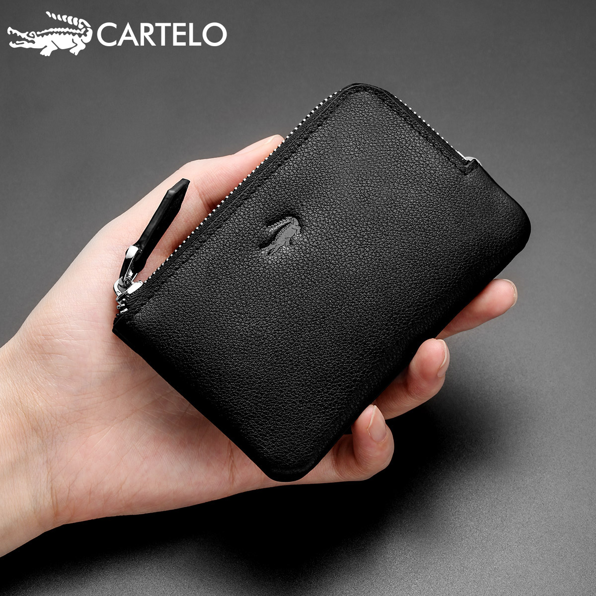 Cardiole crocodile leather men's coin purse small and simple zipper ultra-thin women's high-end documents key chain card bag