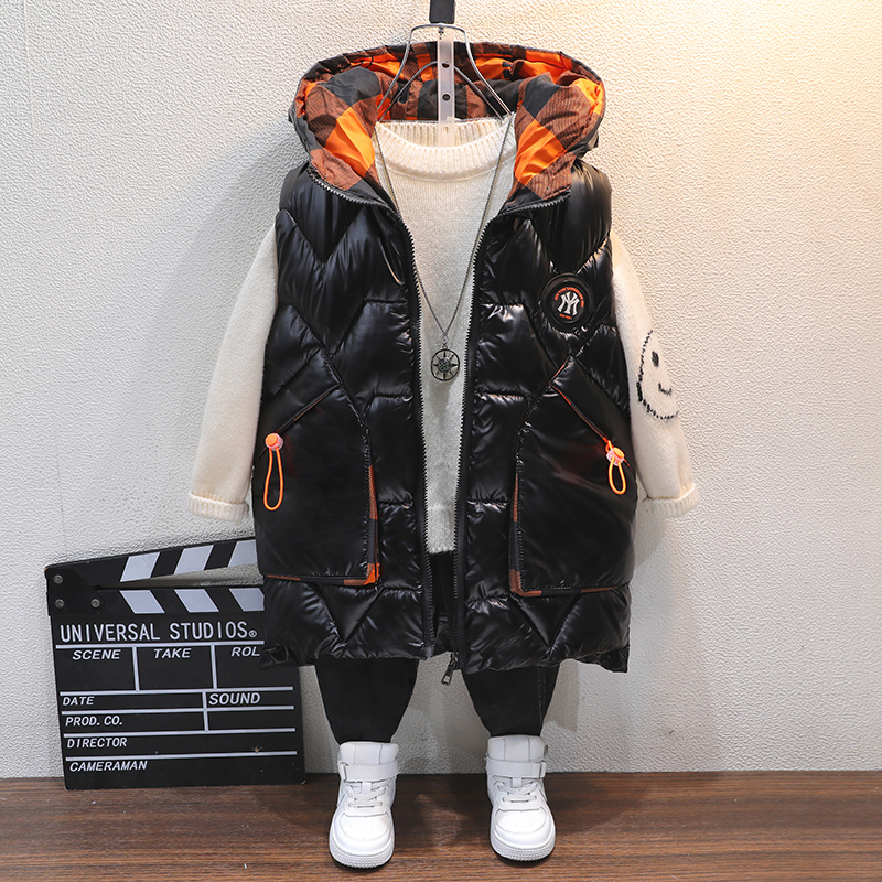 Boy's horse - garb fall and winter 2022 new children's medium - long - edition down cotton clothing baby vest thickened