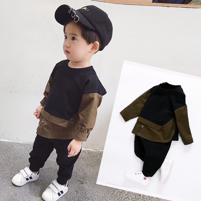 Baby Spring Clothing Suit Children's Fake Two Clothing Two Sets Boys Spring Sports Clothes Han Edition Casual Clothing Wave