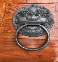 Antique door beast head pure copper handle Ancient villa door Lion head copper door knocker Unicorn beast head copper handle