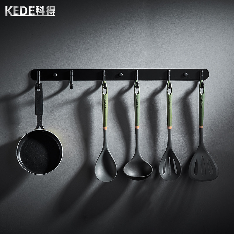 Punch-free black kitchen hook wall hanging storage rack kitchen bathroom row hook coat cap hook kitchen shelf hanger