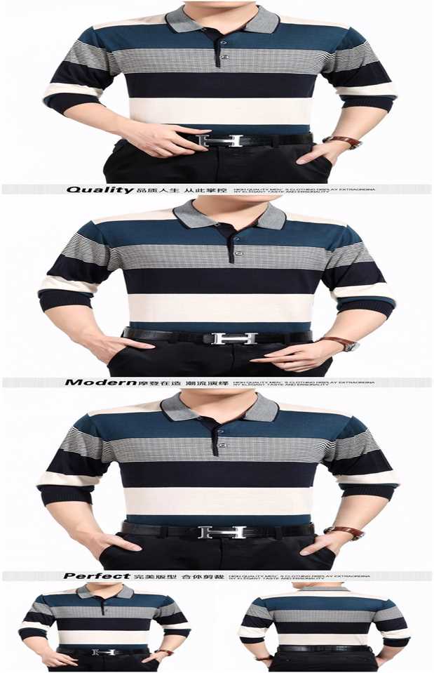Áo thun nam tay dài trung niên mùa xuân cotton mỏng có ve áo có quần lửng nam trung niên mùa xuân áo polo nam