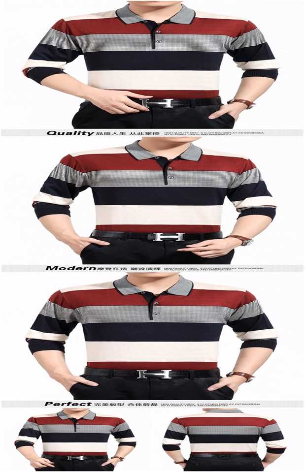 Áo thun nam tay dài trung niên mùa xuân cotton mỏng có ve áo có quần lửng nam trung niên mùa xuân áo polo nam