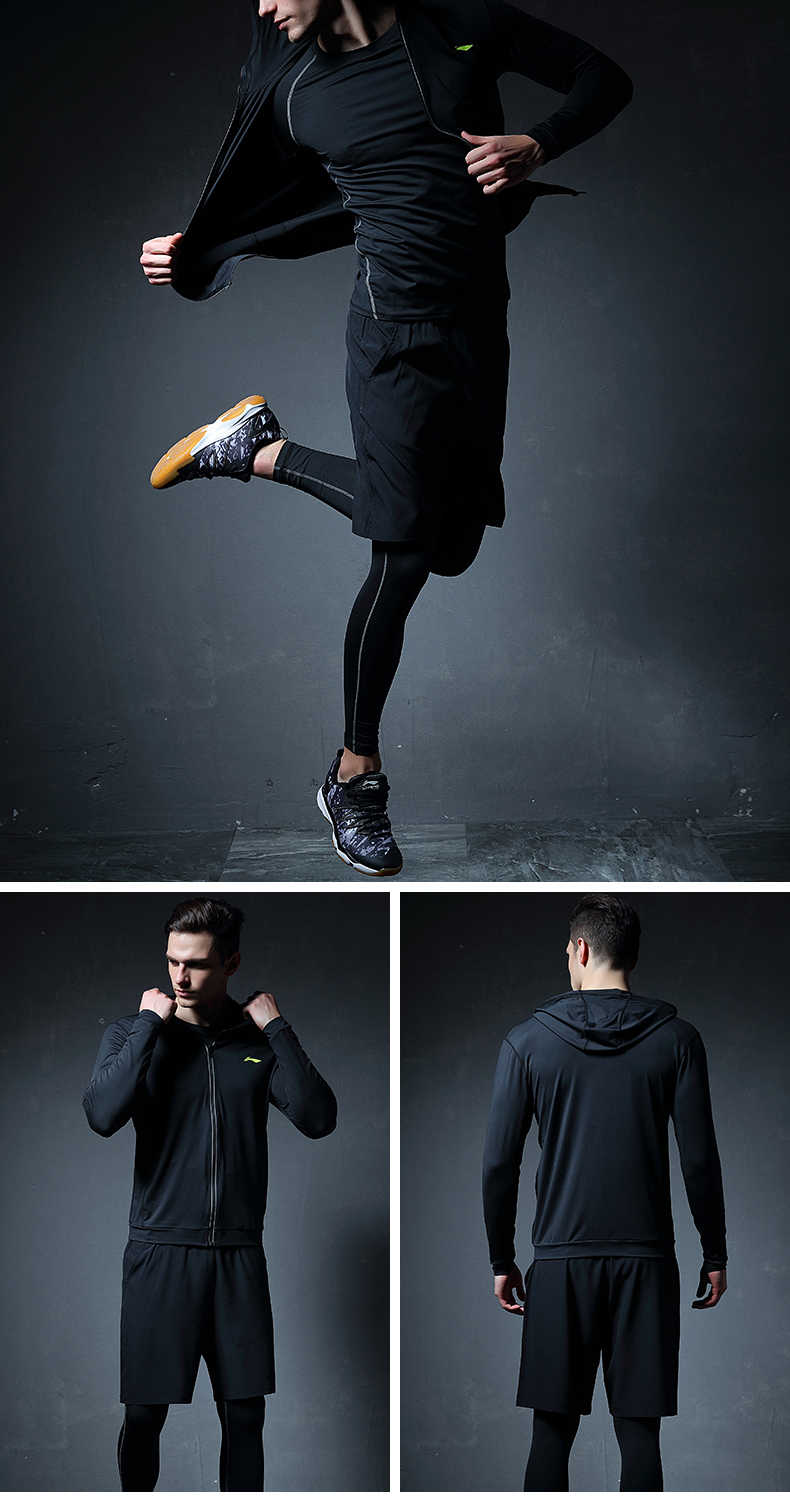 Quần áo thể thao Li Ning quần áo thể dục nam hai hoặc ba bộ quần áo chạy nhanh quần áo bóng rổ quần thể dục - Thể thao sau mẫu áo thể thao đẹp