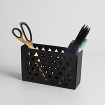 Creative fashion pen holder Office desktop storage pen bucket Student stationery supplies Multi-functional Wrought iron storage box Simple