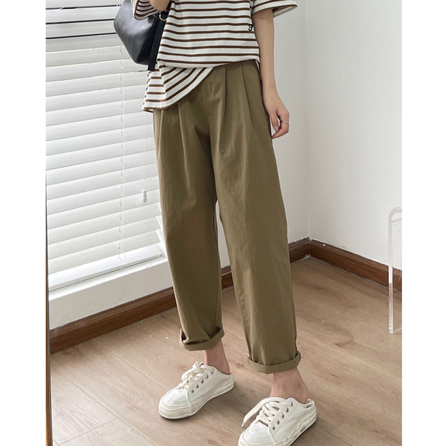 Lao Xiong Japanese Overalls Women's Spring and Autumn Khaki Large Size Beige Casual Pants Pear Shape Body Slim Harem Pants