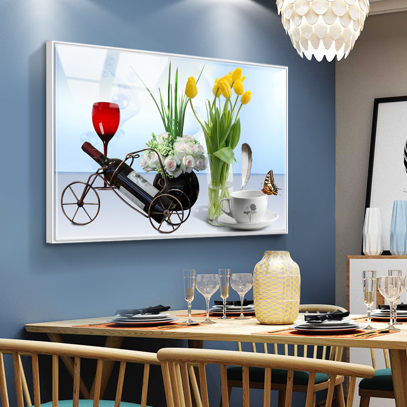 Modern minimalist dining room decoration painting single wine glass plant flower hanging painting hotel background dining room kitchen wall mural