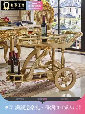 European style solid wood dining car high-end hotel wine truck dining room food delivery car kitchen mobile trolley home Tea Cart